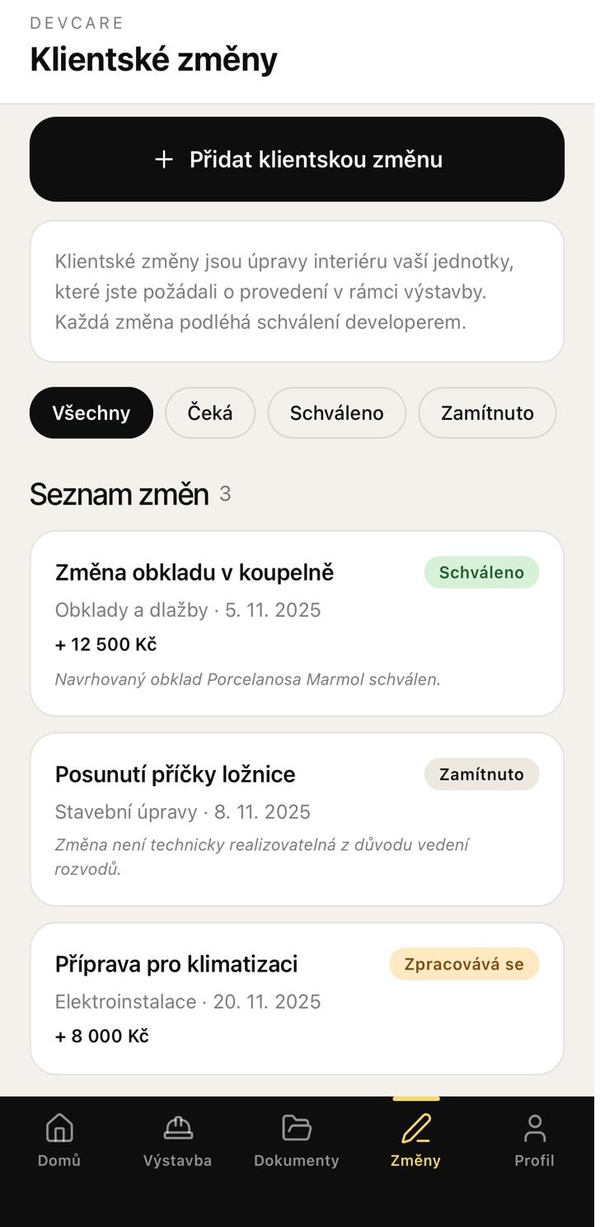 Klientské změny