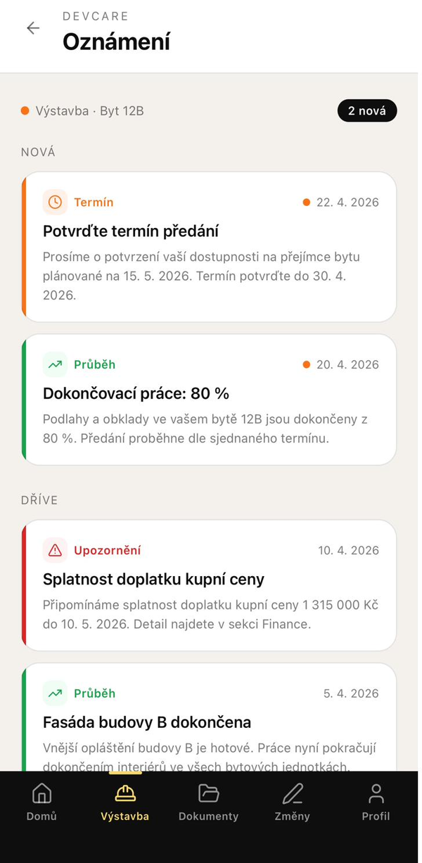 Bydlení — oznámení a dům